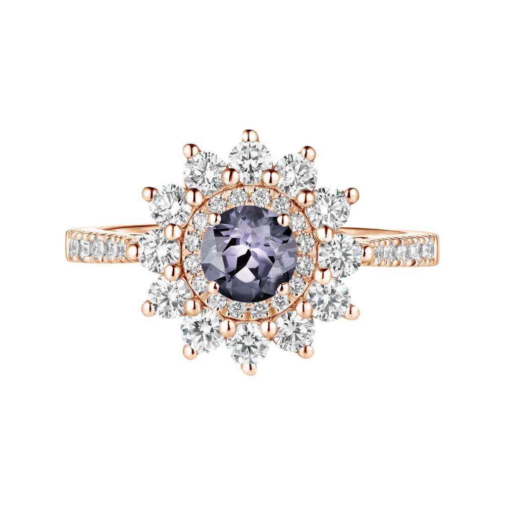 Ring Rose gold Grey Spinel and diamonds Lefkos 5 mm Pavée 2