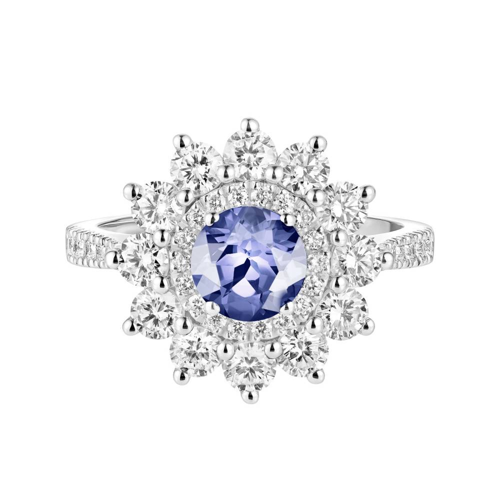 Bague Or blanc Tanzanite et diamants Lefkos 6 mm Pavée 2