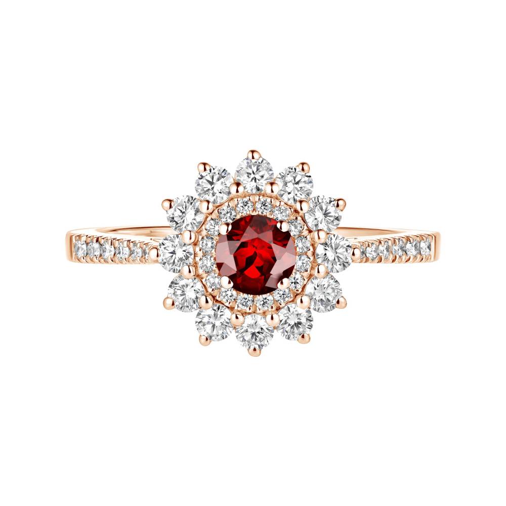 Ring Rose gold Garnet and diamonds Lefkos 4 mm Pavée 2