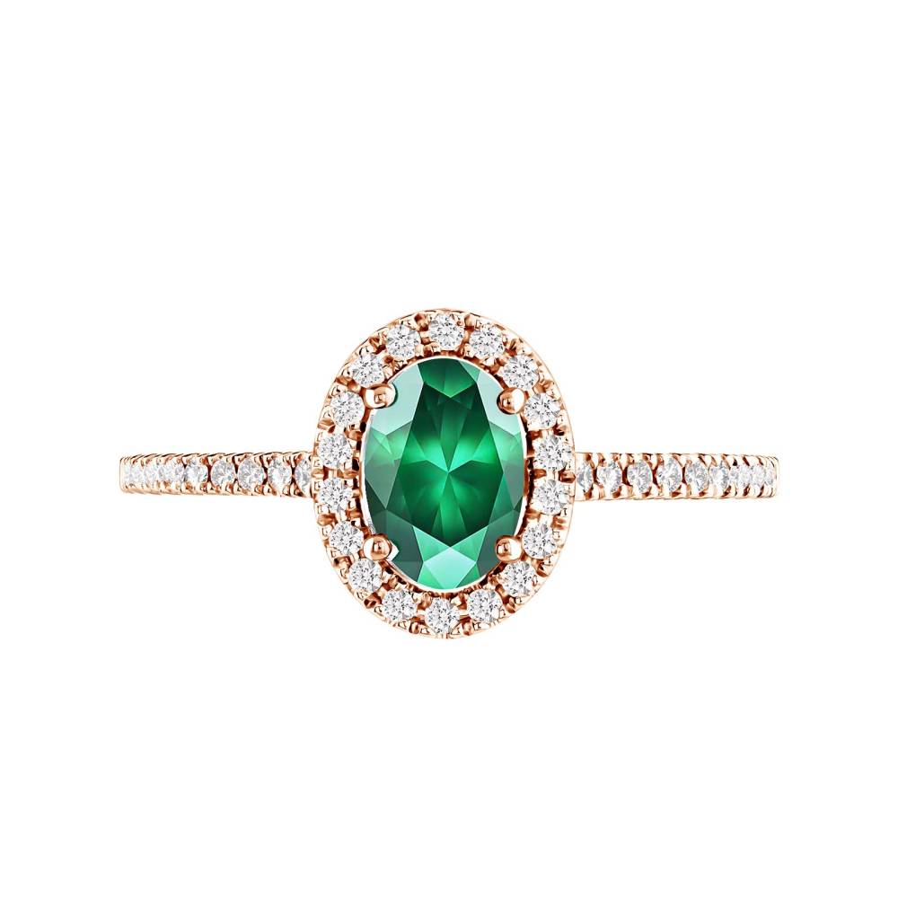 Ring Rose gold Emerald and diamonds Rétromantique Ovale Pavée 2