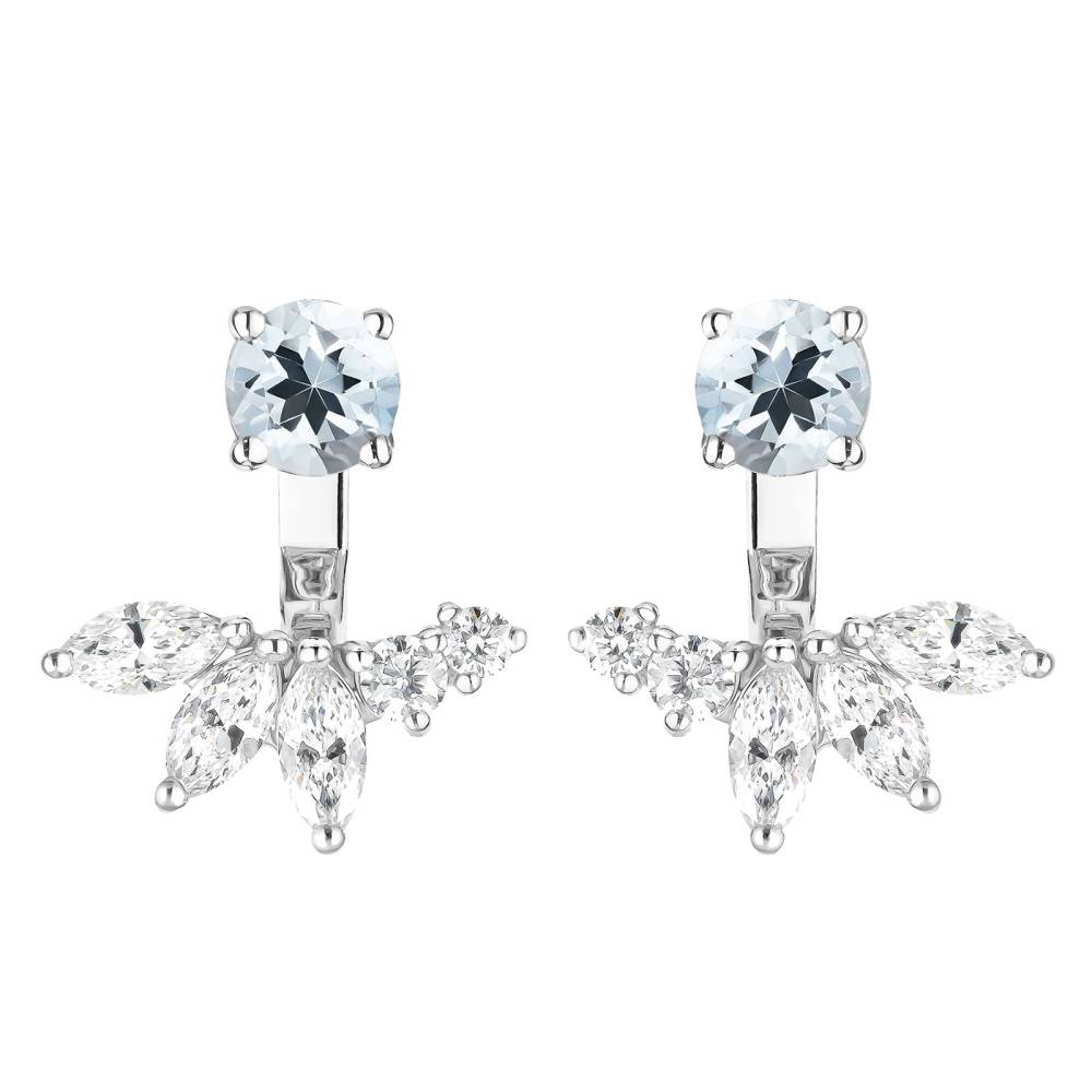 Boucles d'oreilles Or blanc Aigue-marine et diamants EverBloom Symétriques 2