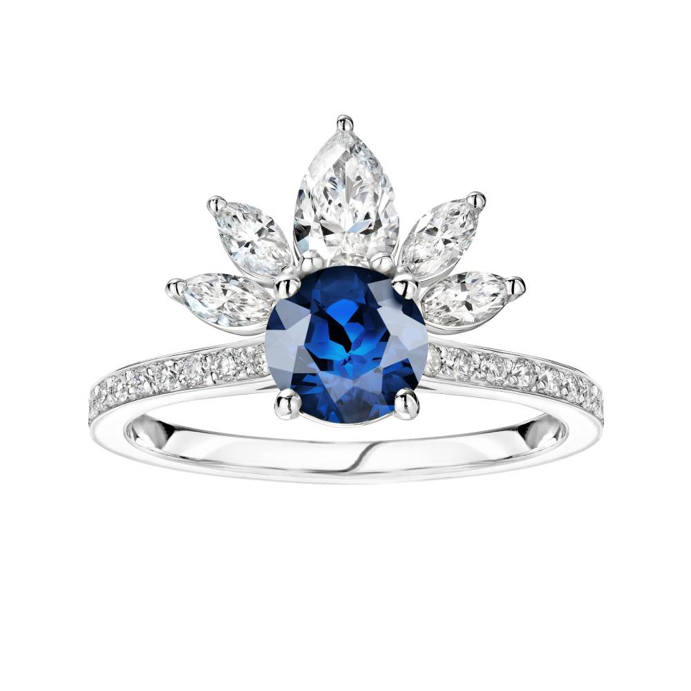 Ring White gold Sapphire and diamonds EverBloom Pavée 2