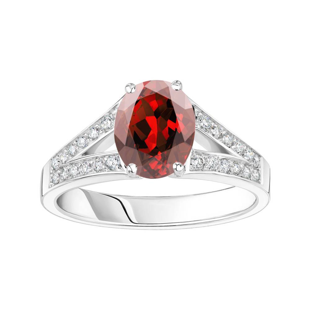 Ring White gold Garnet and diamonds Rétromantique Tiare Pavée 2