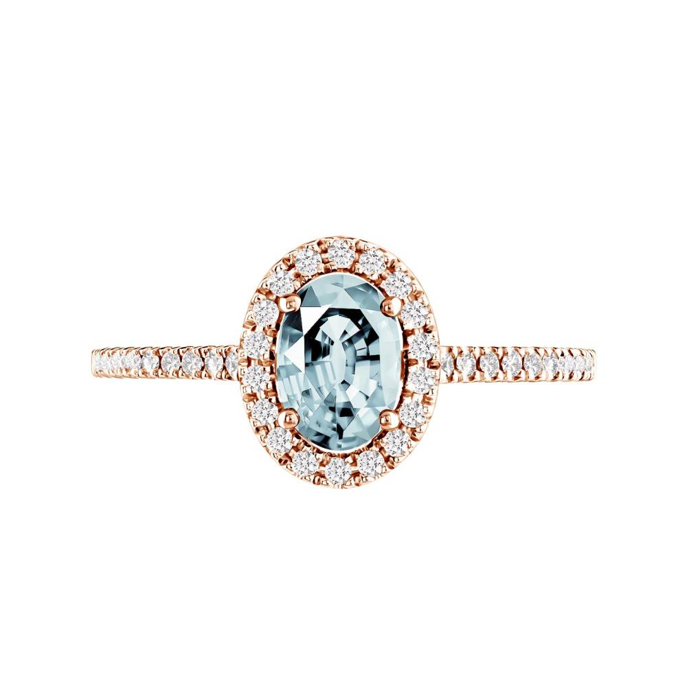 Ring Rose gold Aquamarine and diamonds Rétromantique Ovale Pavée 2