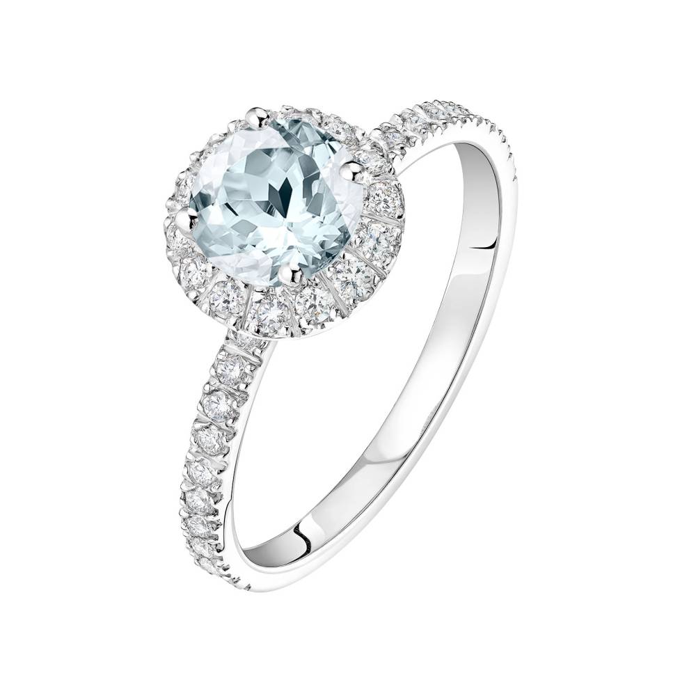 Bague Or blanc Aigue-marine et diamants Rétromantique L Pavée 2