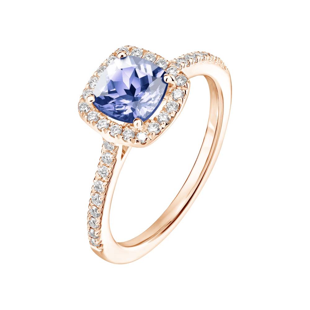 Ring Rose gold Tanzanite and diamonds Rétromantique Coussin Pavée 2