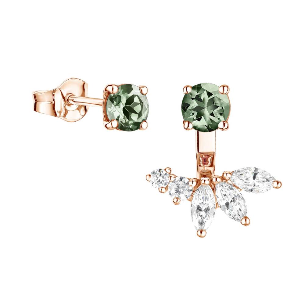 Boucles d'oreilles Or rose Saphir Vert et diamants EverBloom Asymétriques 2