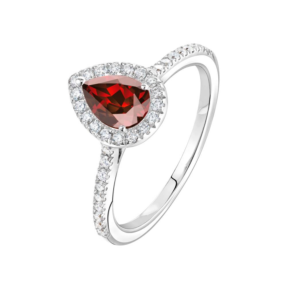 Ring White gold Garnet and diamonds Rétromantique Poire Pavée 2