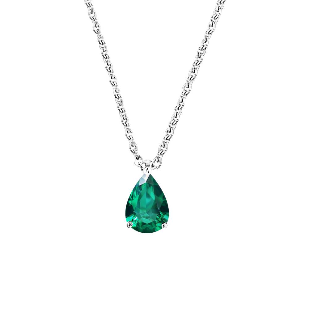 Pendant White gold Emerald and diamonds Lady Poire M 2