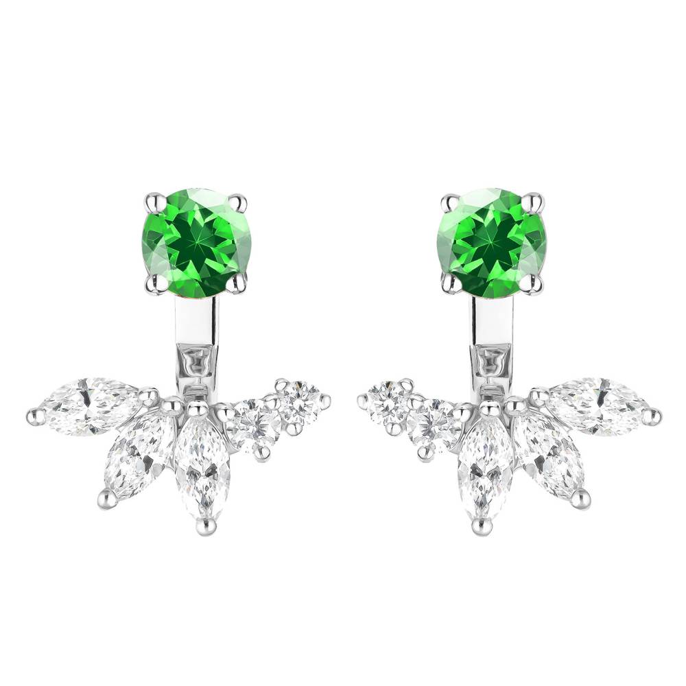 Boucles d'oreilles Or blanc Tsavorite et diamants EverBloom Symétriques 2