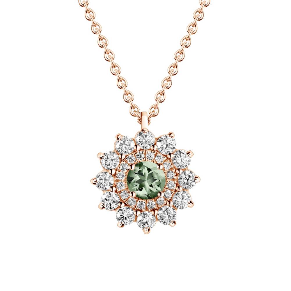 Pendentif Or rose Saphir Vert et diamants Lefkos 2