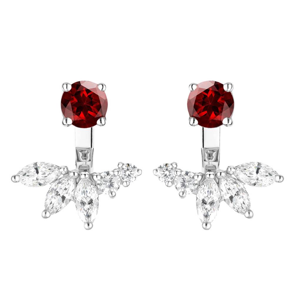 Earrings White gold Garnet and diamonds EverBloom Symétriques 2