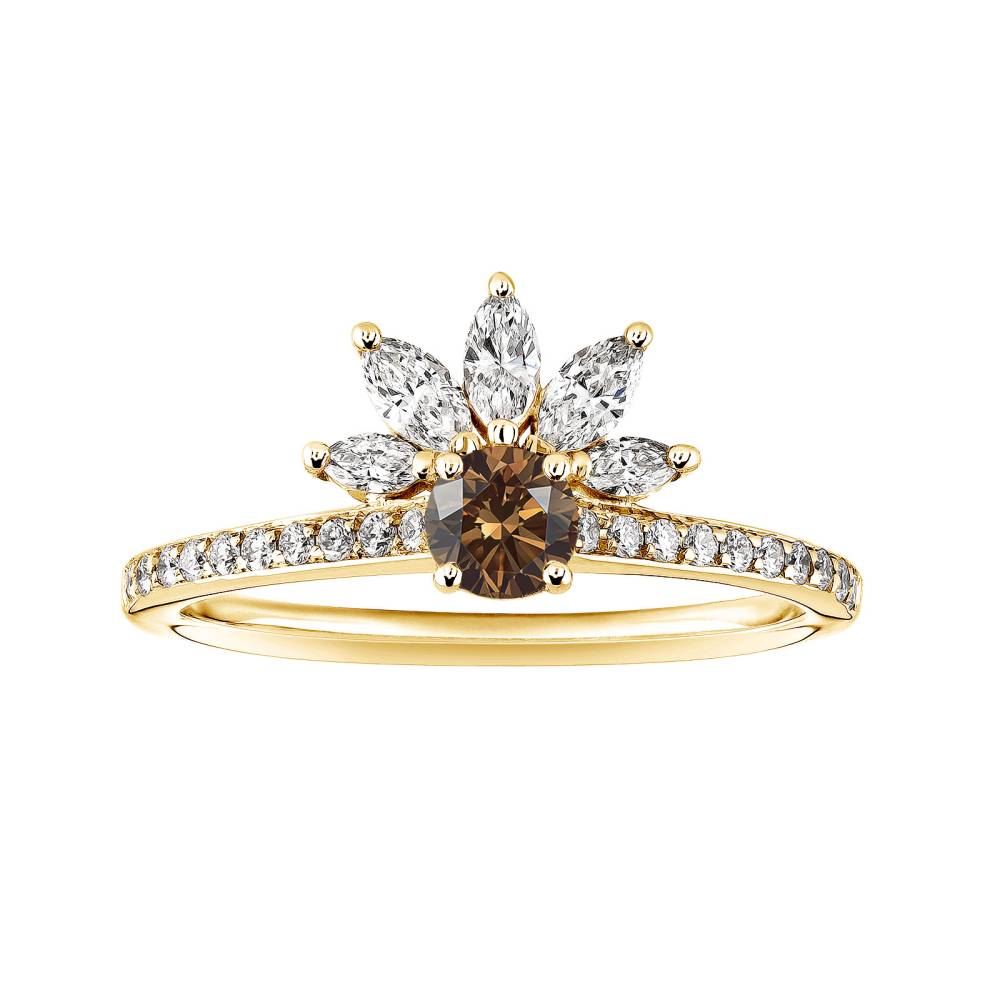 Ring Yellow gold Chocolate Diamond and diamonds EverBloom Pavée 4 mm 2