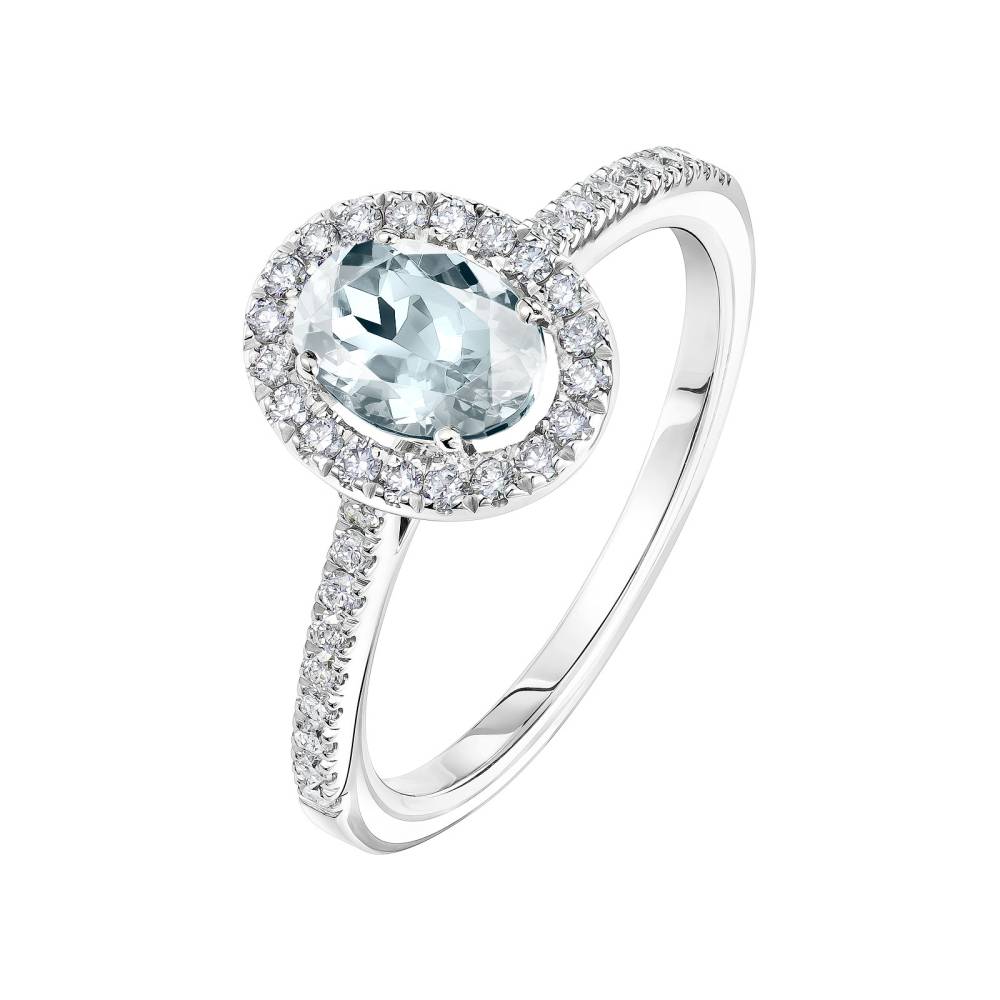 Ring Platinum Aquamarine and diamonds Rétromantique Ovale Pavée 2