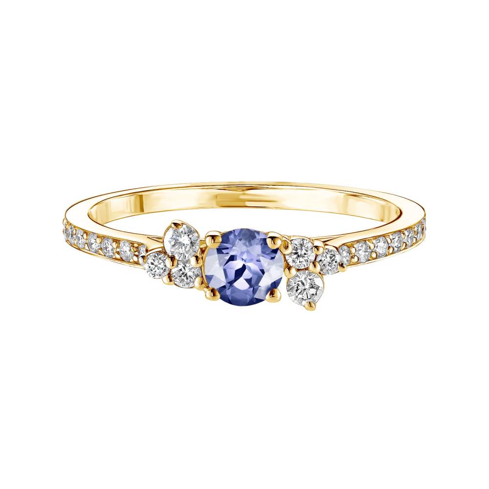 Ring Yellow gold Tanzanite and diamonds Baby EverBloom Pavée 2