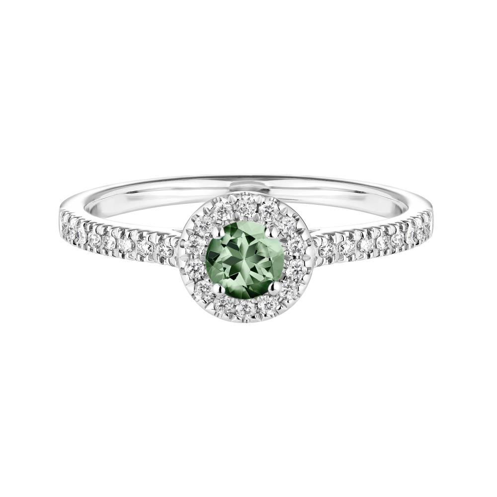 Bague Platine Saphir Vert et diamants Rétromantique S Pavée 2