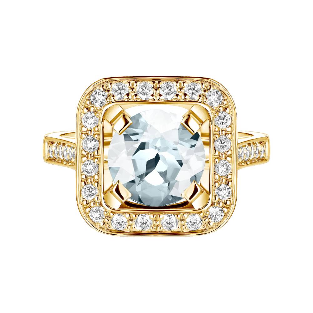 Ring Yellow gold Aquamarine and diamonds Art Déco Rond 8 mm 2