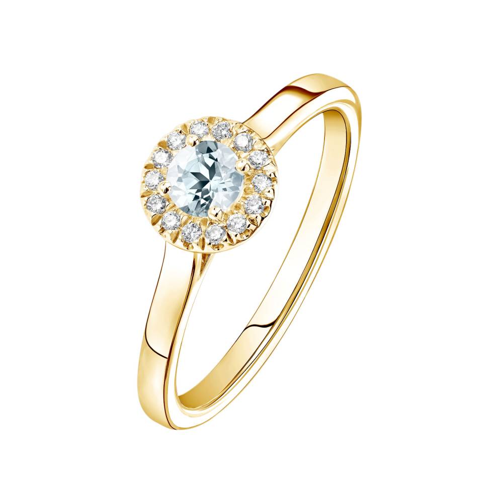 Bague Or jaune Aigue-marine et diamants Rétromantique S 2