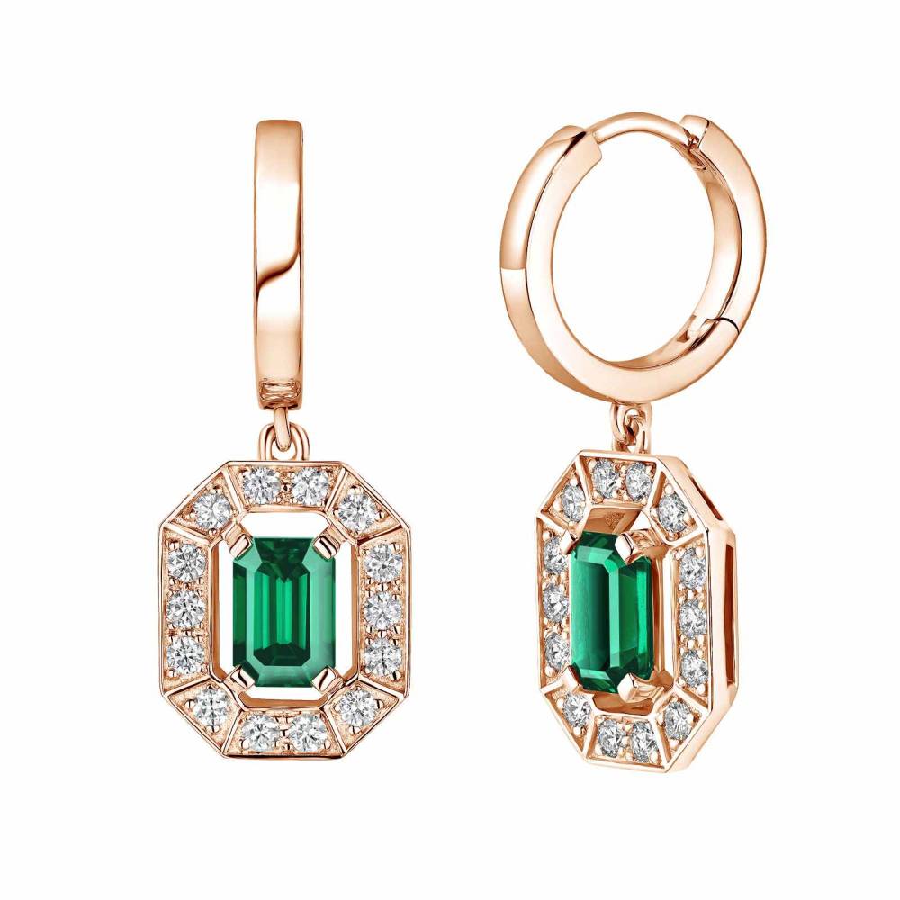 Earrings Rose gold Emerald and diamonds Art Déco 2