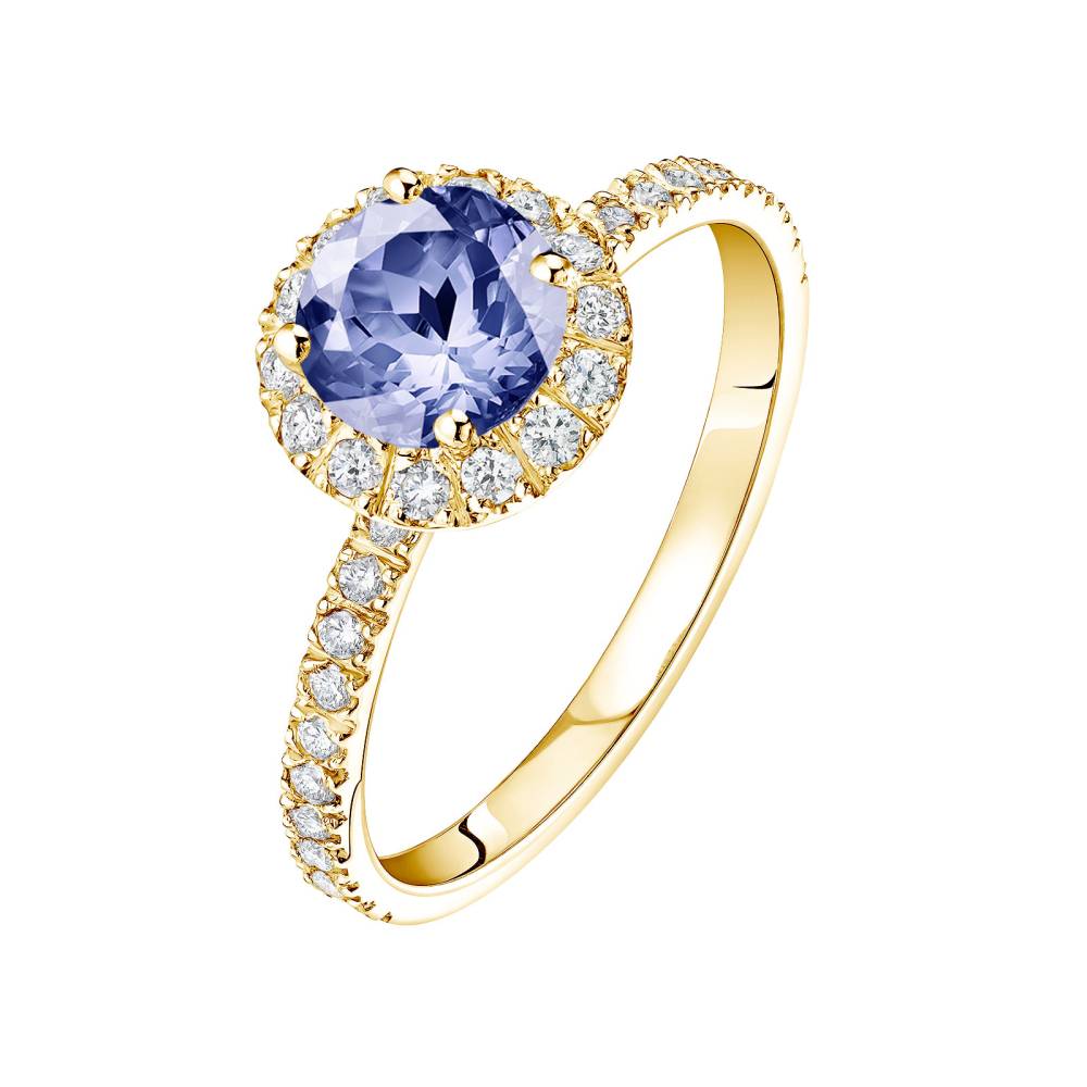 Bague Or jaune Tanzanite et diamants Rétromantique L Pavée 2