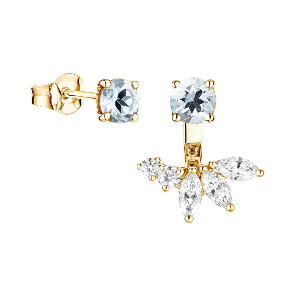 Boucles d'oreilles Or jaune Aigue-marine et diamants EverBloom Asymétriques 2