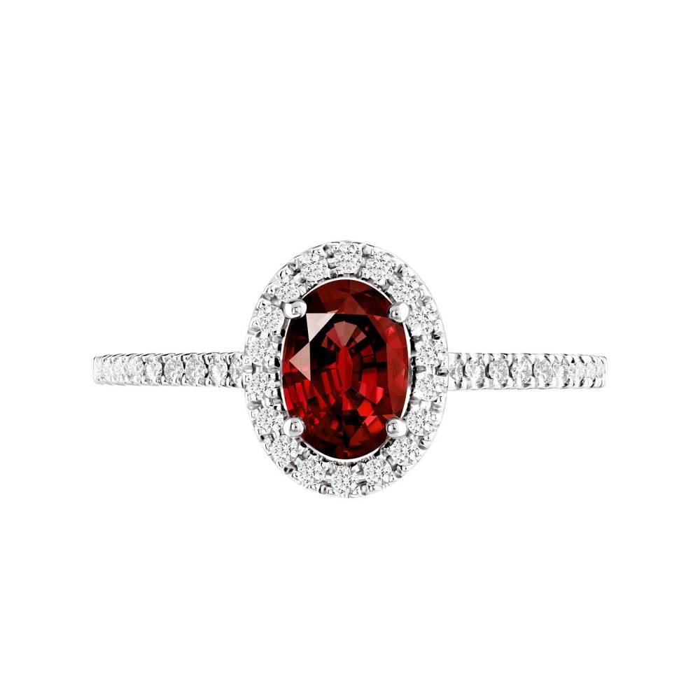 Ring White gold Garnet and diamonds Rétromantique Ovale Pavée 2