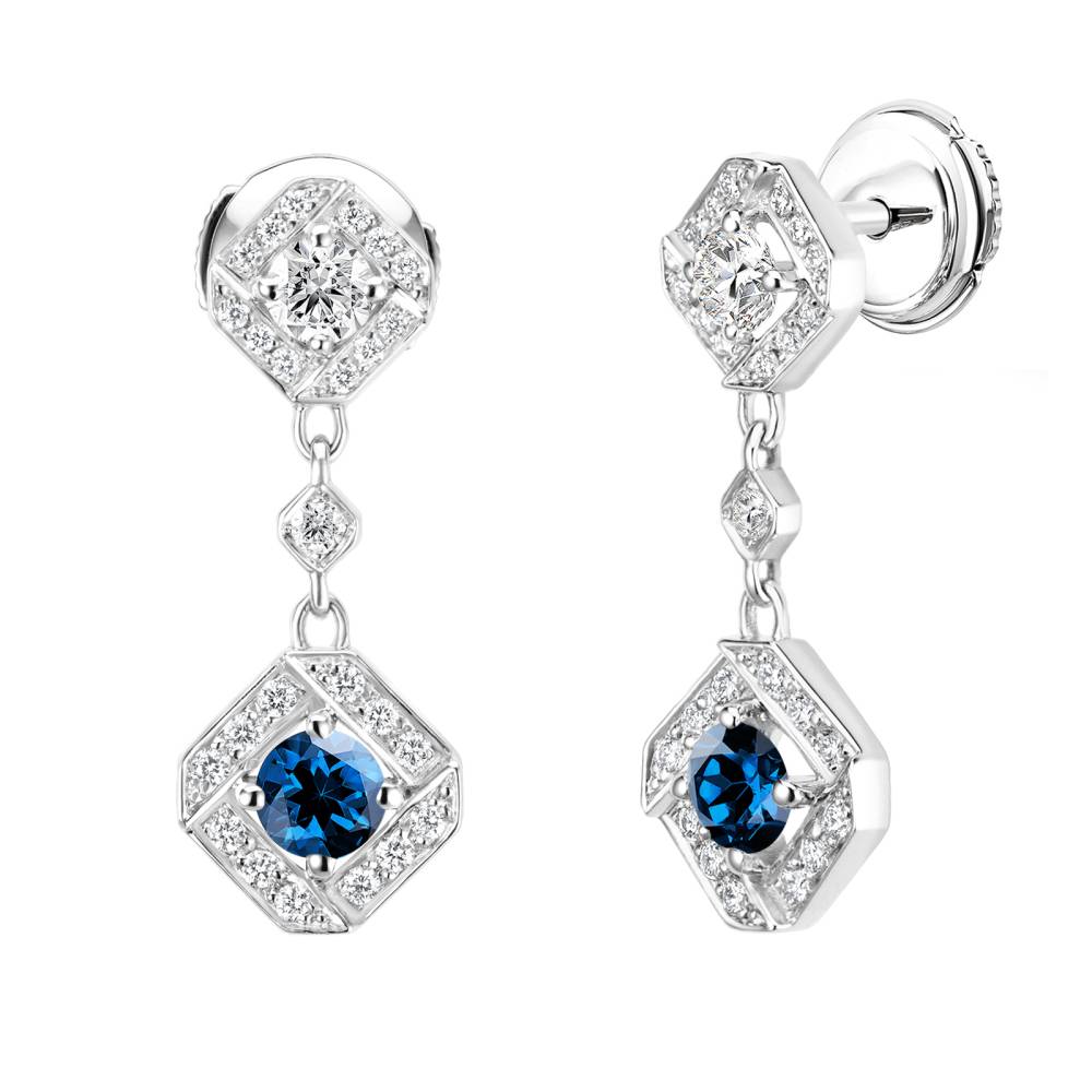 Boucles d'oreilles Or blanc Saphir et diamants Plissage 2