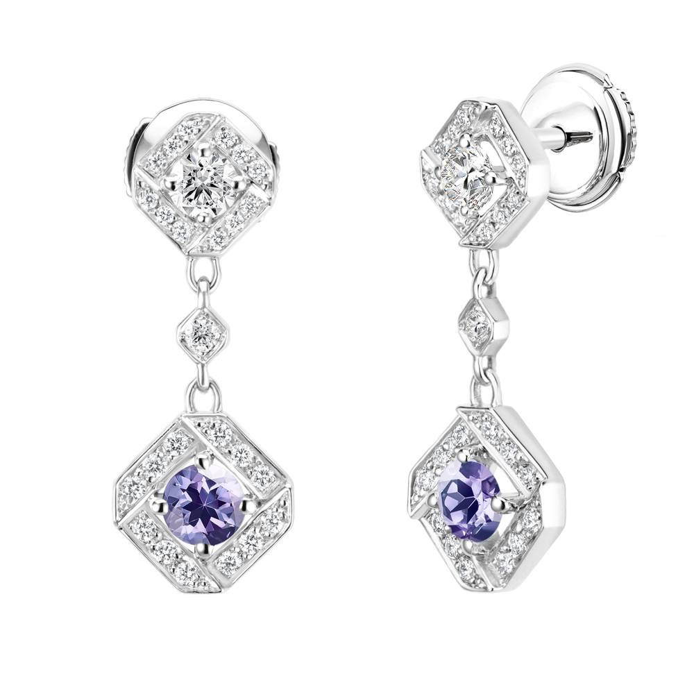 Boucles d'oreilles Or blanc Tanzanite et diamants Plissage 2