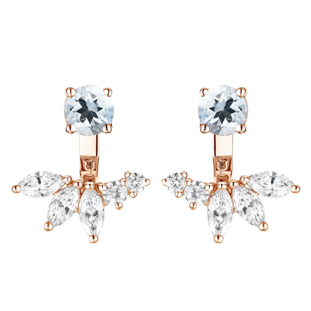 Boucles d'oreilles Or rose Aigue-marine et diamants EverBloom Symétriques 2