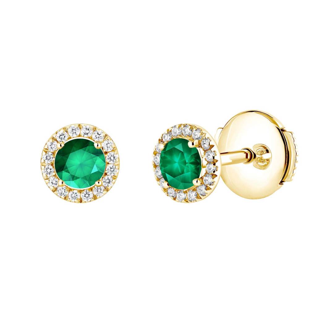 Earrings Yellow gold Emerald and diamonds Rétromantique S 2