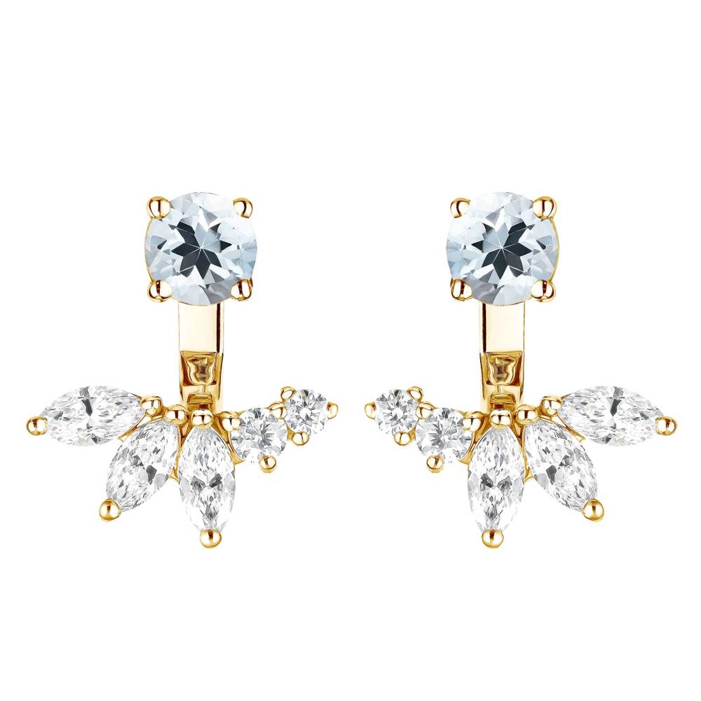 Boucles d'oreilles Or jaune Aigue-marine et diamants EverBloom Symétriques 2