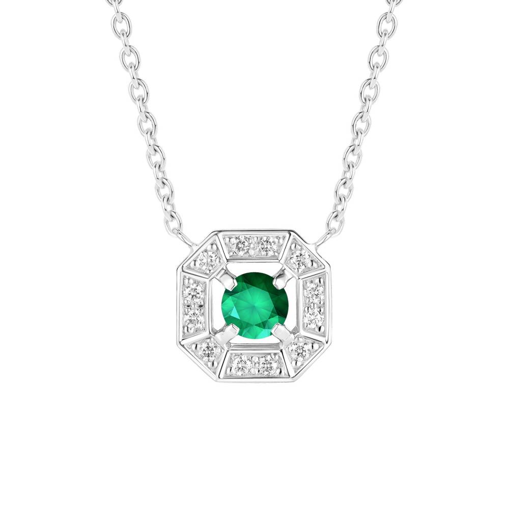 Pendant White gold Emerald and diamonds Art Déco Rond 4 mm 2