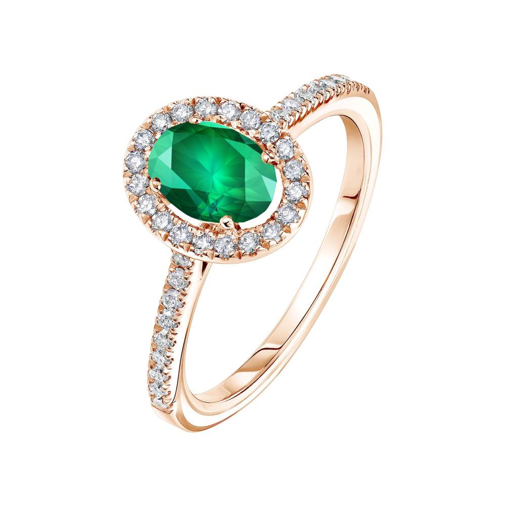 Ring Rose gold Emerald and diamonds Rétromantique Ovale Pavée 2