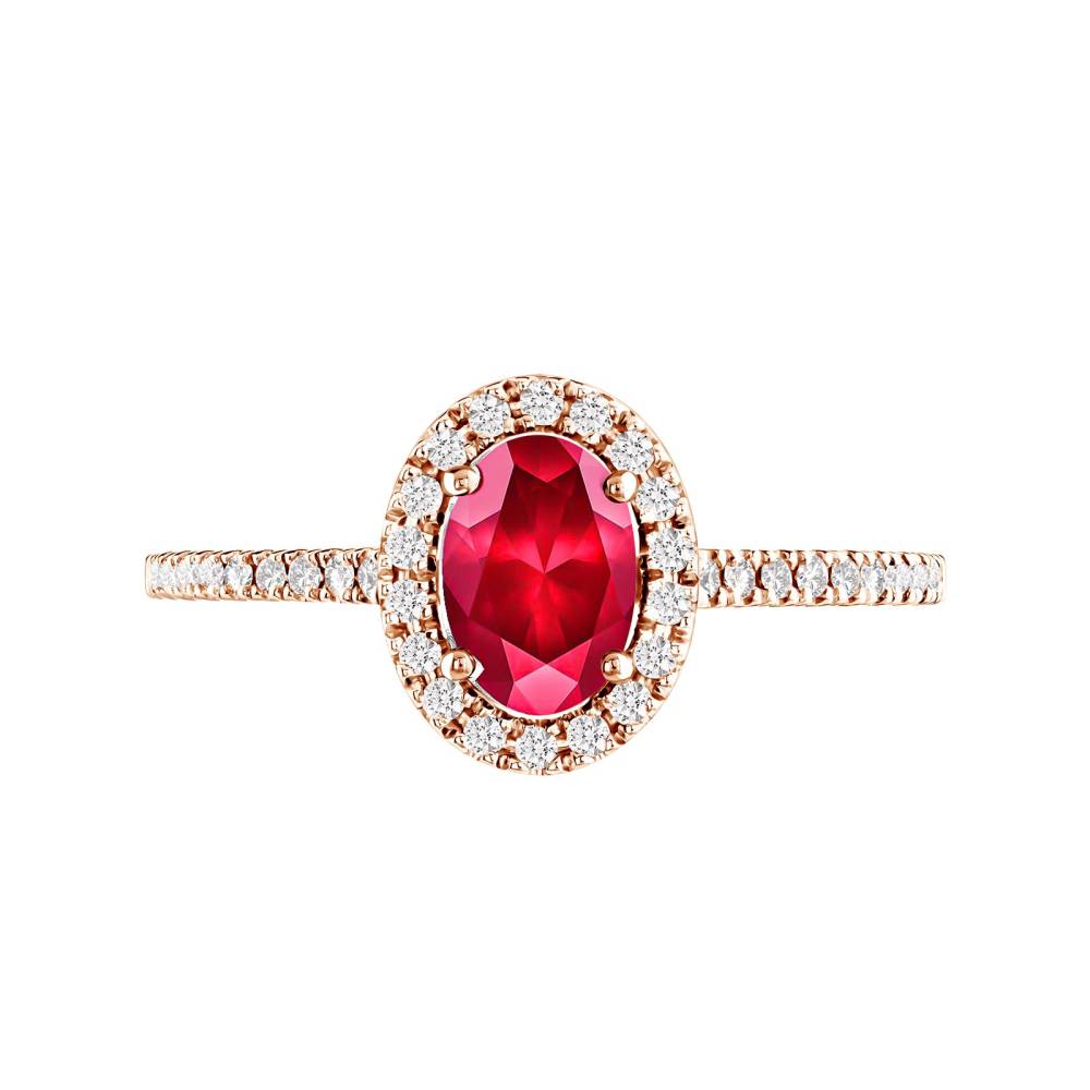 Bague Or rose Rubis et diamants Rétromantique Ovale Pavée 2