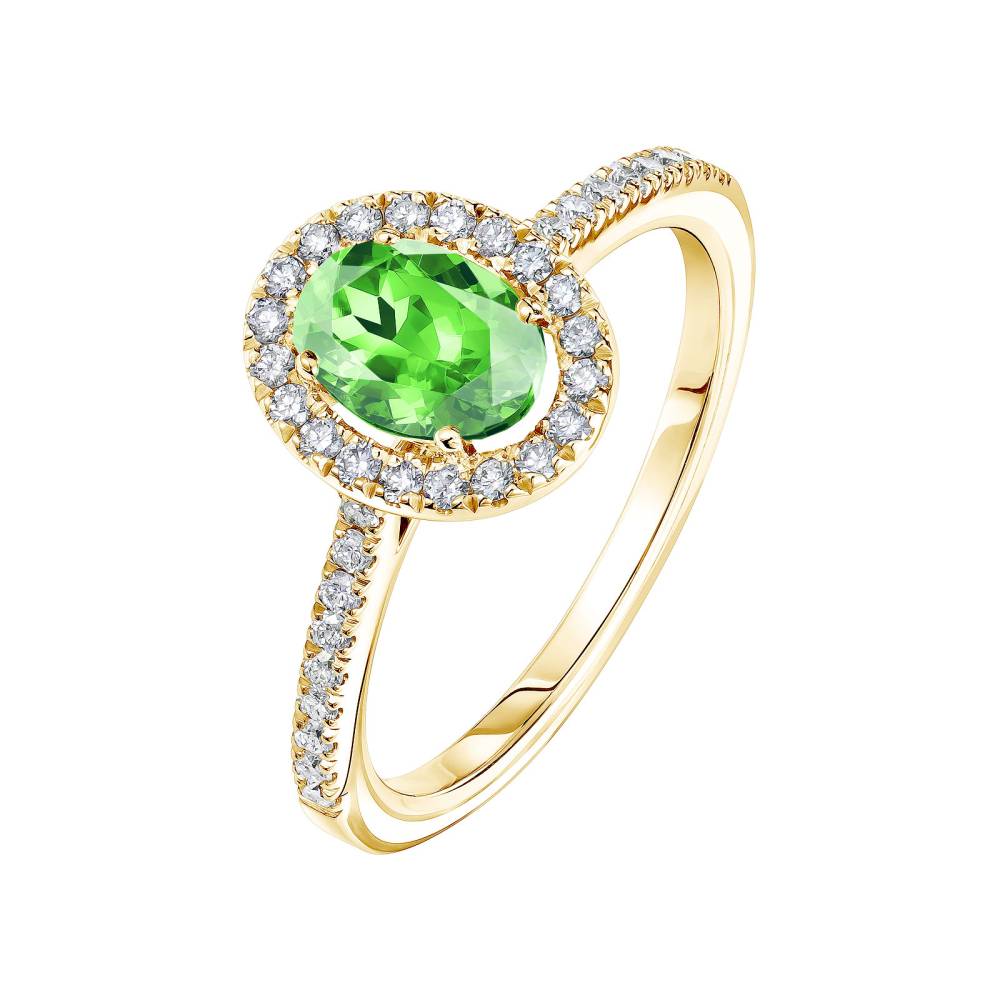 Bague Or jaune Tsavorite et diamants Rétromantique Ovale Pavée 2