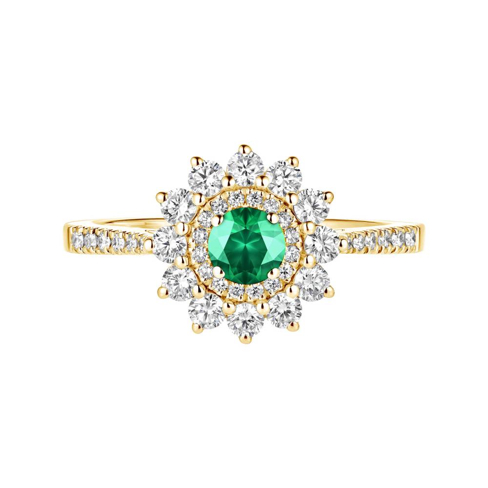 Ring Yellow gold Emerald and diamonds Lefkos 4 mm Pavée 2