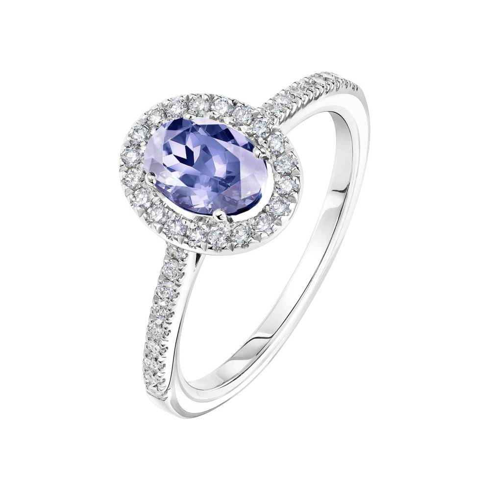 Bague Or blanc Tanzanite et diamants Rétromantique Ovale Pavée 2