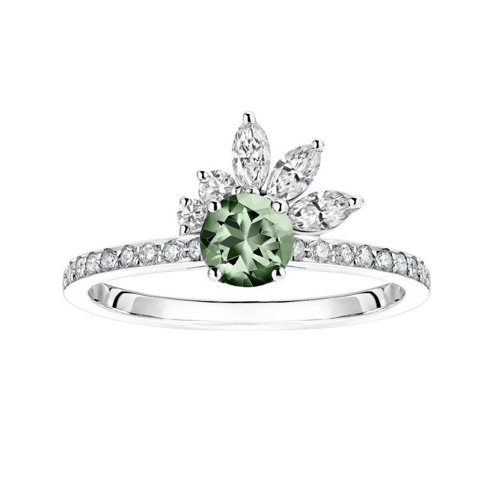 Ring White gold Green Sapphire and diamonds Little EverBloom Pavée 2