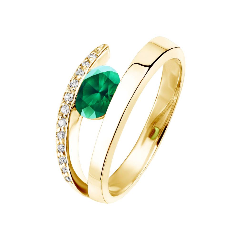 Ring Yellow gold Emerald and diamonds Ananta 2