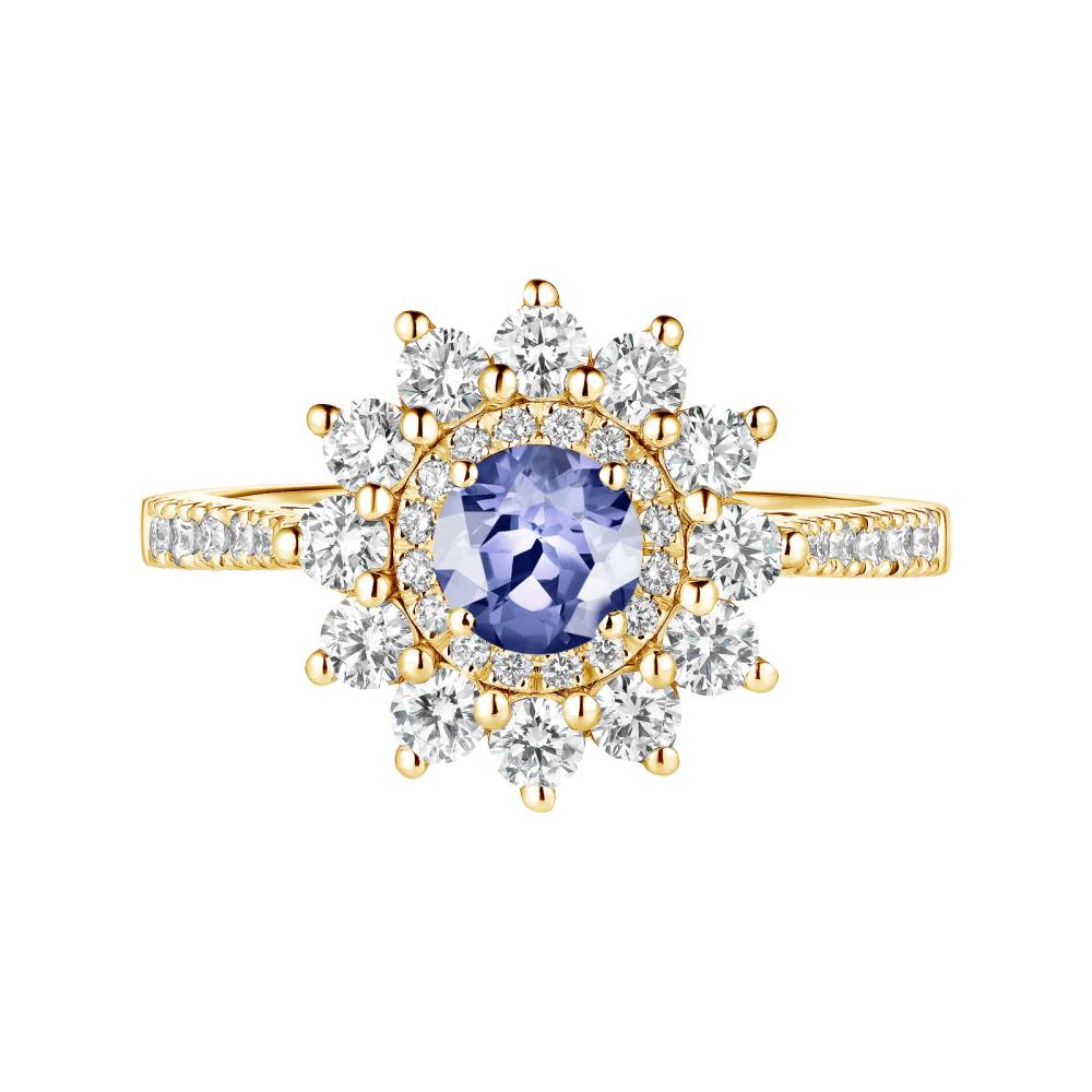 Ring Yellow gold Tanzanite and diamonds Lefkos 5 mm Pavée 2