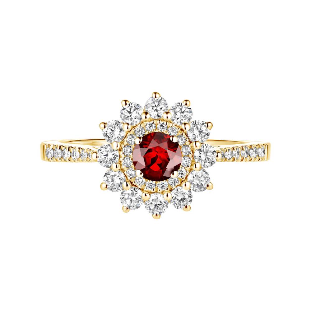 Ring Yellow gold Garnet and diamonds Lefkos 4 mm Pavée 2