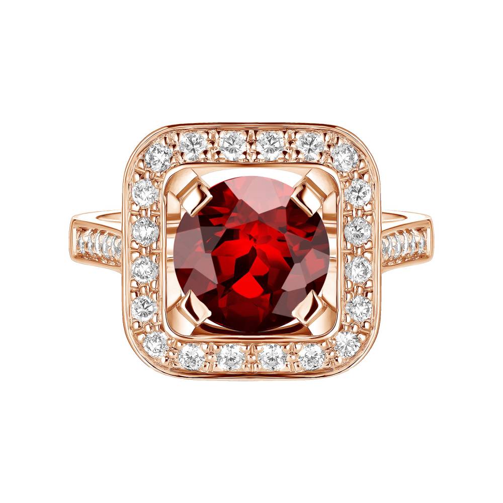 Ring Rose gold Garnet and diamonds Art Déco Rond 8 mm 2