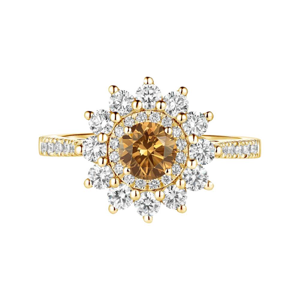 Ring Gelbgold Cognac-Diamant und diamanten Lefkos 5 mm Pavée 2