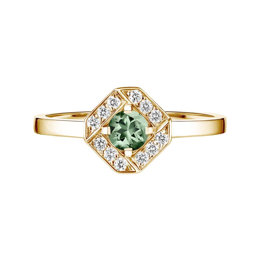 Bague Or jaune Saphir Vert et diamants Plissage Rond 4 mm 2