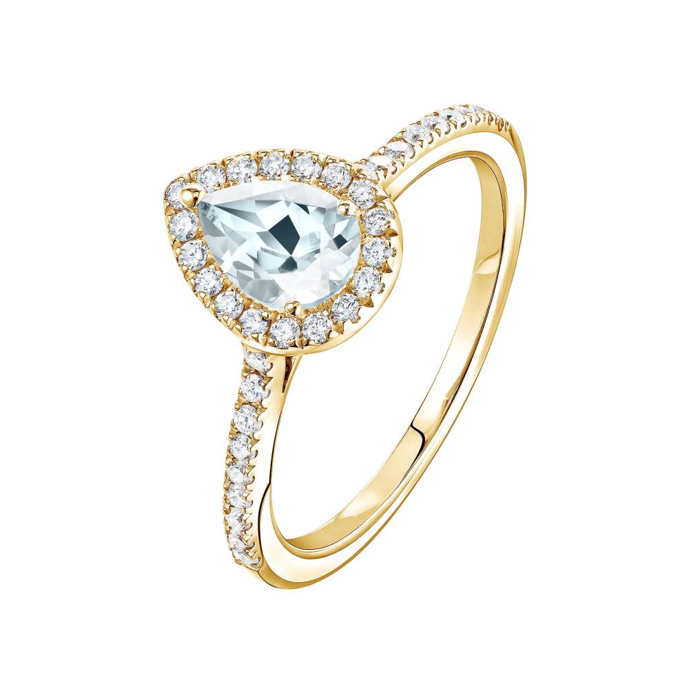 Ring Yellow gold Aquamarine and diamonds Rétromantique Poire Pavée 2