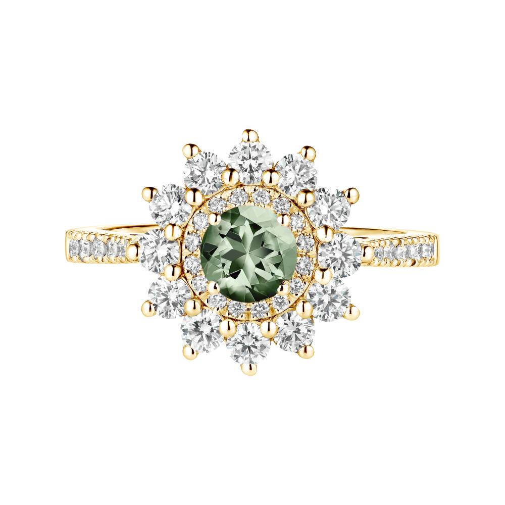 Bague Or jaune Saphir Vert et diamants Lefkos 5 mm Pavée 2