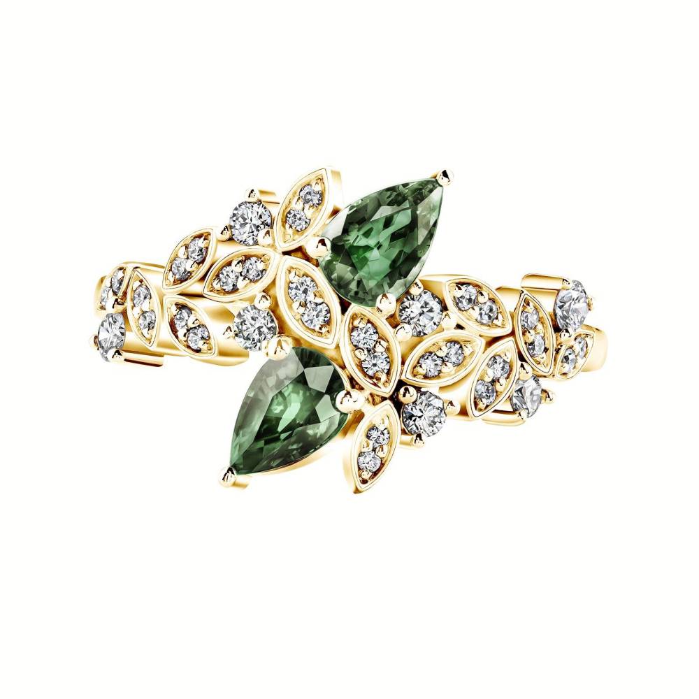 Ring Yellow gold Green Sapphire and diamonds EverBloom Toi & Moi 2