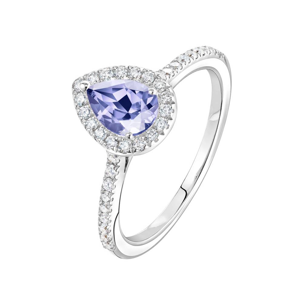 Bague Or blanc Tanzanite et diamants Rétromantique Poire Pavée 2