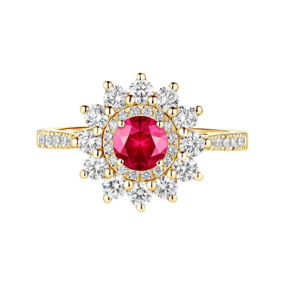 Ring Yellow gold Ruby and diamonds Lefkos 5 mm Pavée 2