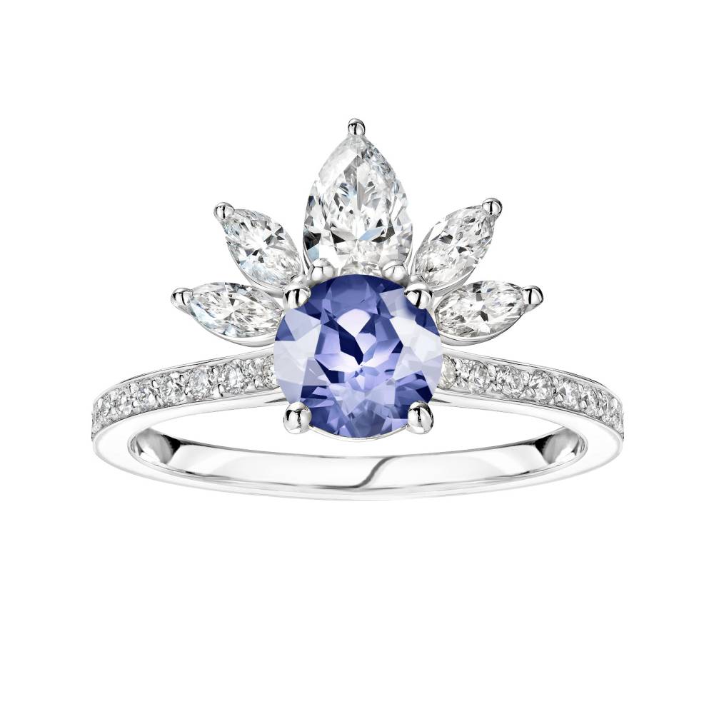 Bague Or blanc Tanzanite et diamants EverBloom Pavée 2